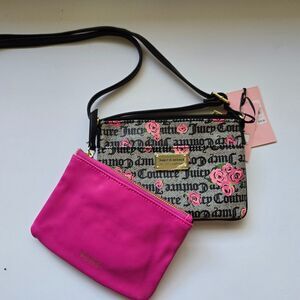 Juicy Couture Floral Logo Crossbody Rose Bloom Pink Pull Out Pouch Purse